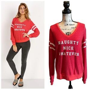 Wildfox Naughty Nice Whatever Baggy Beach Jumper Shirt Red Stripe Size Medium